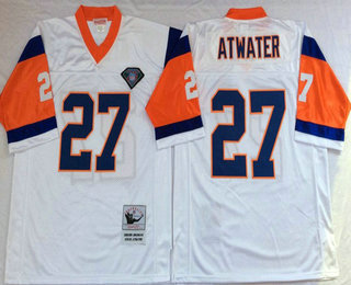 Men's Denver Broncos #27 Steve Atwater White Throwback Jersey by Mitchell & Ness