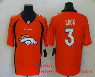 Men's Denver Broncos #3 Drew Lock Orange 2020 Big Logo Vapor Untouchable Stitched NFL Nike Fashion Limited Jersey