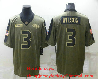 Men's Denver Broncos #3 Russell Wilson 2021 Olive Salute To Service Limited Stitched Jersey