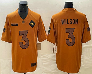 Men's Denver Broncos #3 Russell Wilson Brown 2023 Salute To Service Limited Stitched Jersey