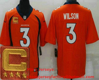 Men's Denver Broncos #3 Russell Wilson Limited Orange 2022 Captain Patch Vapor Jersey