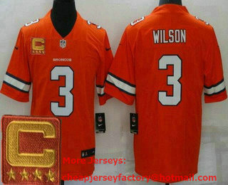 Men's Denver Broncos #3 Russell Wilson Limited Orange Alternate 2022 Captain Patch Vapor Jersey