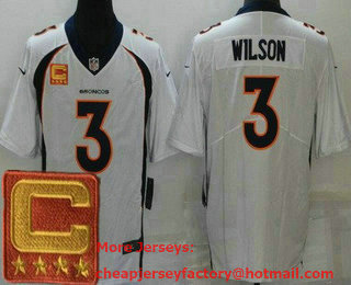 Men's Denver Broncos #3 Russell Wilson Limited White 2022 Captain Patch Vapor Jersey