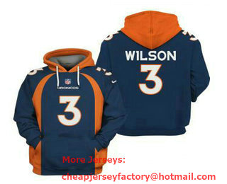 Men's Denver Broncos #3 Russell Wilson Navy Pullover Hoodie