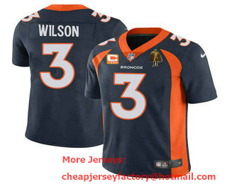 Men's Denver Broncos #3 Russell Wilson Navy With C Patch Walter Payton Patch Vapor Untouchable Limited Stitched Jersey
