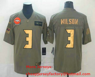 Men's Denver Broncos #3 Russell Wilson Olive Gold 2019 Salute To Service Stitched NFL Nike Limited Jersey