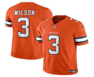Men's Denver Broncos #3 Russell Wilson Orange 2023 FUSE Vapor Stitched Jersey