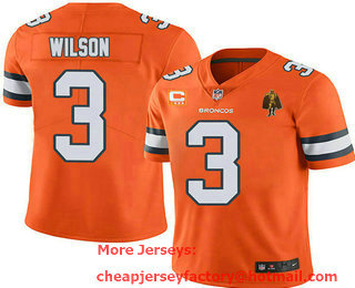 Men's Denver Broncos #3 Russell Wilson Orange With C Patch Walter Payton Patch Limited Stitched Jersey