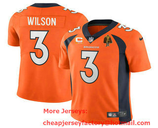 Men's Denver Broncos #3 Russell Wilson Orange With C Patch Walter Payton Patch Vapor Untouchable Limited Stitched Jersey
