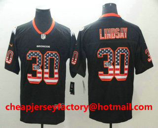 Men's Denver Broncos #30 Phillip Lindsay 2018 USA Flag Fashion Black Color Rush Stitched Nike Limited Jersey