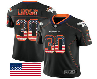 Men's Denver Broncos #30 Phillip Lindsay 2018 USA Flag Fashion Black Color Rush Stitched Nike Limited Jersey