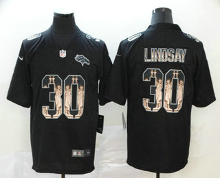 Men's Denver Broncos #30 Phillip Lindsay 2019 Black Statue Of Liberty Stitched NFL Nike Limited Jersey