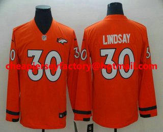 Men's Denver Broncos #30 Phillip Lindsay Nike Orange Therma Long Sleeve Limited Jersey