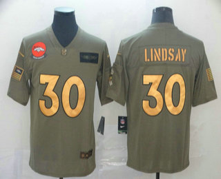 Men's Denver Broncos #30 Phillip Lindsay Olive Gold 2019 Salute To Service Stitched NFL Nike Limited Jersey