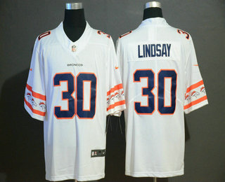 Men's Denver Broncos #30 Phillip Lindsay White 2019 NEW Team Logo Vapor Untouchable Stitched NFL Nike Limited Jersey