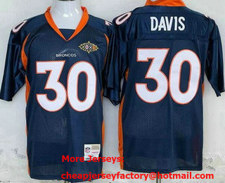 Men's Denver Broncos #30 Terrell Davis Navy 1997 XXXII Super Bowl Throwback Jersey