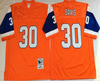 Men's Denver Broncos #30 Terrell Davis Orange Throwback Jersey by Mitchell & Ness