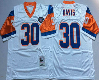 Men's Denver Broncos #30 Terrell Davis White Throwback Jersey by Mitchell & Ness