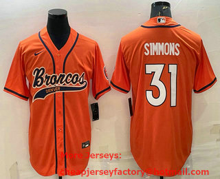 Men's Denver Broncos #31 Justin Simmons Orange Stitched Cool Base Nike Baseball Jersey