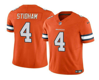 Men's Denver Broncos #4 Jarrett Stidham Orange 2023 FUSE Vapor Stitched Jersey
