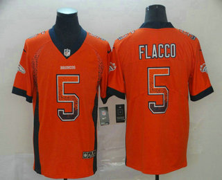 Men's Denver Broncos #5 Joe Flacco Orange 2018 Fashion Drift Color Rush Stitched NFL Nike Limited Jersey