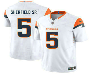 Men's Denver Broncos #5 Trent Sherfield Sr White FUSE Vapor Limited Stitched Jersey