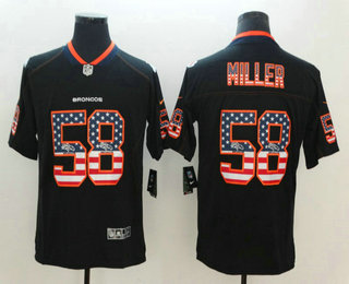 Men's Denver Broncos #58 Von Miller 2018 USA Flag Fashion Black Color Rush Stitched Nike Limited Jersey