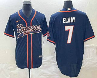 Men's Denver Broncos #7 John Elway Navy Blue Stitched Cool Base Nike Baseball Jersey