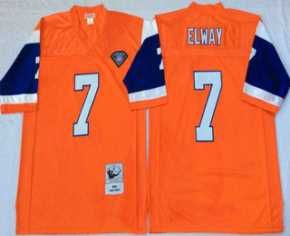 Men's Denver Broncos #7 John Elway Orange Throwback Jersey by Mitchell & Ness
