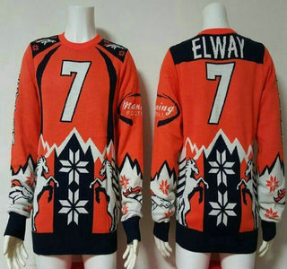 Men's Denver Broncos #7 John Elway Orange With White NFL Sweater