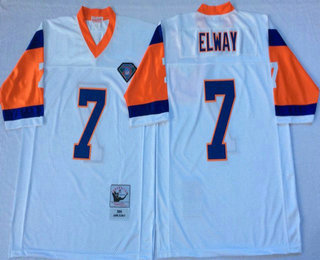Men's Denver Broncos #7 John Elway White Throwback Jersey by Mitchell & Ness