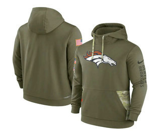 Men's Denver Broncos 2022 Olive Salute to Service Therma Performance Pullover Hoodie