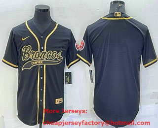 Men's Denver Broncos Blank Black Gold With Patch Cool Base Stitched Baseball Jersey