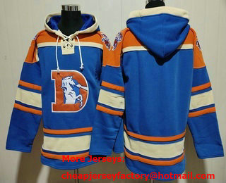 Men's Denver Broncos Blank Blue Ageless Must Have Lace Up Pullover Hoodie