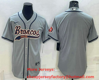 Men's Denver Broncos Blank Grey With Patch Cool Base Stitched Baseball Jersey