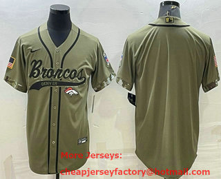 Men's Denver Broncos Blank Olive Salute to Service Cool Base Stitched Baseball Jersey