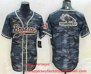 Men's Denver Broncos Grey Camo Team Big Logo With Patch Cool Base Stitched Baseball Jersey