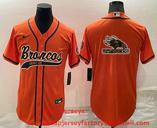 Men's Denver Broncos Orange Team Big Logo With Patch Cool Base Stitched Baseball Jersey