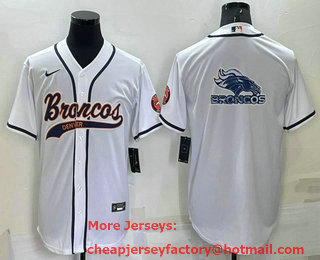 Men's Denver Broncos White Team Big Logo With Patch Cool Base Stitched Baseball Jersey
