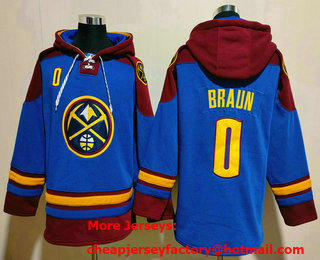 Men's Denver Nuggets #0 Christian Braun Blue Ageless Must Have Lace Up Pullover Hoodie