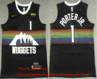 Men's Denver Nuggets #1 Michael Porter Jr. Black 2020 Nike City Edition Swingman Jersey With The Sponsor Logo