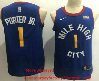 Men's Denver Nuggets #1 Michael Porter Jr. New Light Blue 2019 Nike Swingman Stitched NBA Jersey With The Sponsor Logo