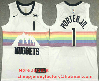Men's Denver Nuggets #1 Michael Porter Jr. White 2020 Nike City Edition Swingman Jersey With The Sponsor Logo