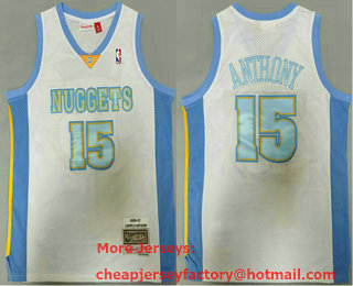 Men's Denver Nuggets #15 Carmelo Anthony 2006-07 White Hardwood Classics Swingman Throwback Jersey