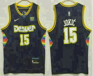 Men's Denver Nuggets #15 Nikola Jokic Black Nike Diamond 2022 City Edition Swingman Stitched Jersey With Sponsor