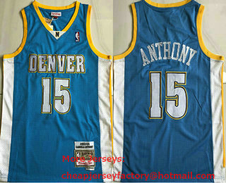 Men's Denver Nuggets #15 Carmelo Anthony Blue 2003-04 Hardwood Classics Soul AU Stitched NBA Throwback Jersey