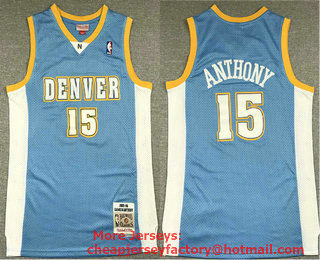 Men's Denver Nuggets #15 Carmelo Anthony Blue 2003-04 Hardwood Classics Soul Swingman Stitched NBA Throwback Jersey
