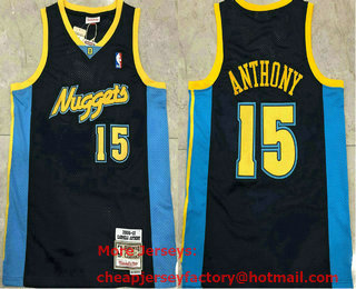 Men's Denver Nuggets #15 Carmelo Anthony Navy Blue 2006-07 Hardwood Classics AU Throwback Jersey