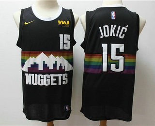 Men's Denver Nuggets #15 Nikola Jokic Black 2020 Nike City Edition Swingman Jersey With The Sponsor Logo