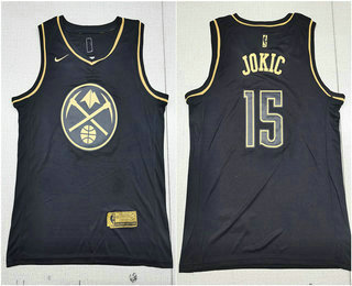 Men's Denver Nuggets #15 Nikola Jokic Black Gold Nike Swingman Jersey